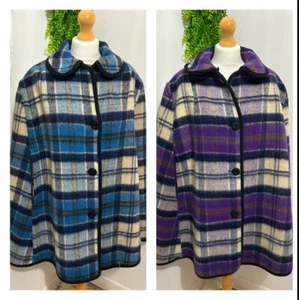 Vintage Reversible Cape Checked Wool Blend Purple & Blue Vintage 60/70s Fashion - Picture 1 of 11