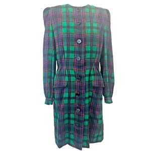 Neiman Marcus Plaid Dress Made In France Vintage Shirt Jacket Dress Ladies MED - Picture 1 of 9