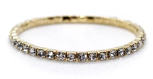 BRILLIANT! Tennis Style Flex Stretch Bracelet Gold-Tn w/ White Rhinestones Sz 6 - Picture 1 of 5