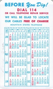 Vintage 1962 Calendar Mountain State Telephone Company Repair Reminder 2.5x4 in - Picture 1 of 2