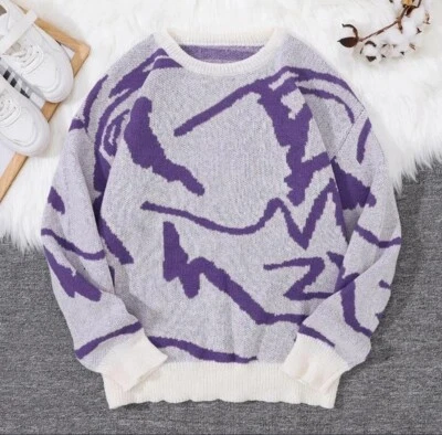 Suéter Para Hombre De Gran Tamaño Cuello Redondo Gráfico Y2K Bloque de Color Informal Tejido Pullover Foto 1 de 4