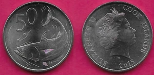 COOK ISLANDS 50 CENTS  2015 UNC 1 YEAR TYPE,ALBACORA TUNA,TERN BIRD,ELIZABETH II - Picture 1 of 1
