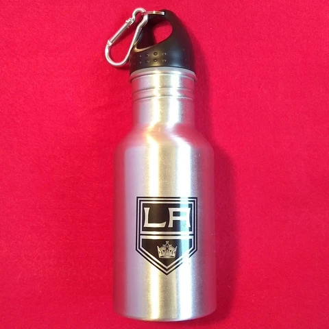 LA Kings Go GKG Metal Wide Mouth Water Bottle Flask + Carabiner Hook NHL Hockey Cover