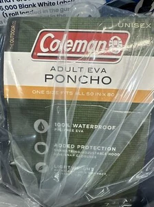 COLEMAN WATERPROOF, PVC FREE, EVA PONCHO, ADULT SIZE 50 X 80 – BRAND NEW! - Picture 1 of 1