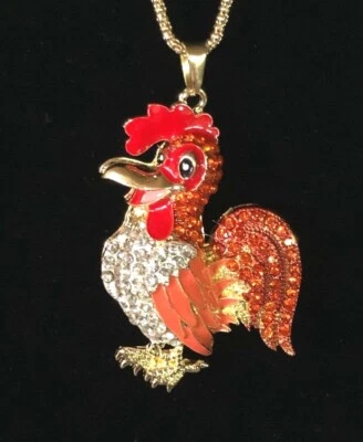 Betsey Johnson Collar Gallo Oro Naranja Cristales Esmalte Caja Regalo Bolsa LK Foto 1 de 4