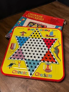 Vintage unopened Hop Ching Chinese Checkers Game Board  Colorful tin carrier - Picture 1 of 14
