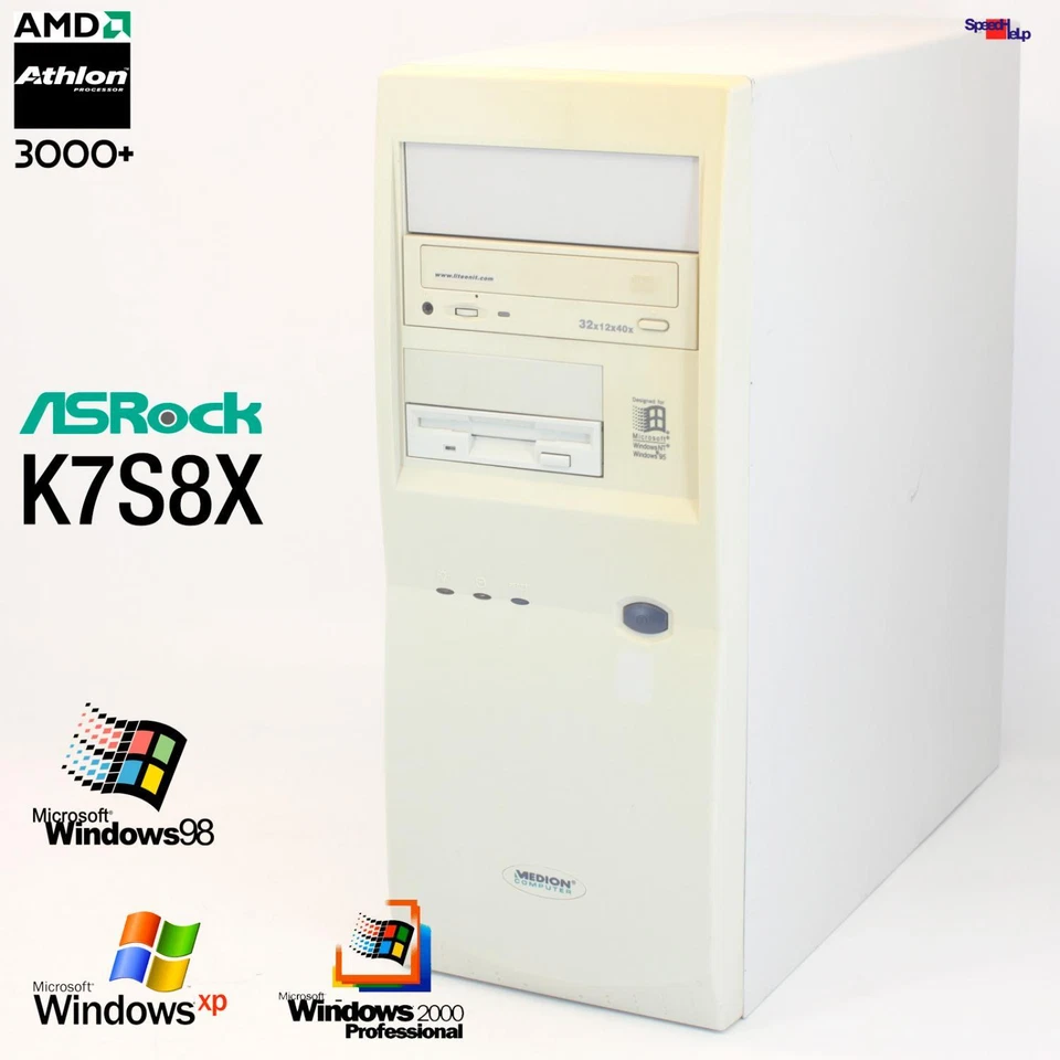 ASRock K7S8X AMD Athlon XP 3000+ Computadora PC 80GB Paralelo RS-232 Windows 98 - Imagen 1 de 4