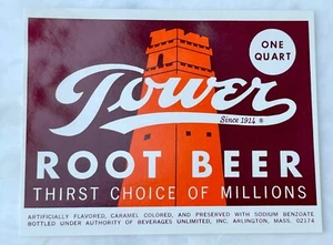 Vintage Unused Tower Since 1914 Root Beer Soda Label Arlington, Mass - Picture 1 of 2