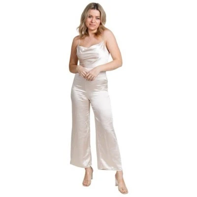 Mono para mujer Lush Perfect Night nude rubor satinado capucha cuello EE. UU. S Foto 1 de 4