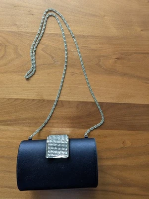Stunning Carlo Fellini navy satin crystal embellished evening bag silver chain - Image 1 of 4