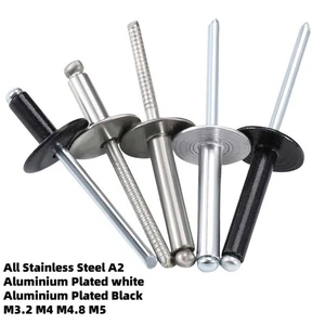 Edelstahl A2 extra große Flansch Popnieten Domkopf Aluminium/Stahl Niete - Bild 1 von 63