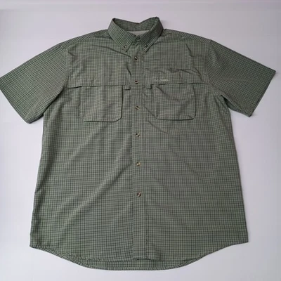 Men’s L.L. Bean Vented Fishing Outdoors Shirt Short Sleeve Green Plaid Sz L Reg - Image 1 of 4