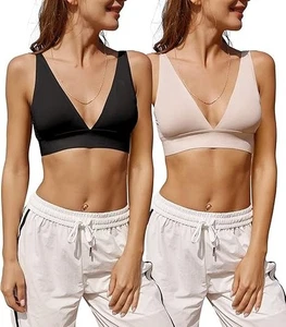 Conjunto de bralette triángulo inalámbrico con cuello en V sin costuras Know You para mujer negro desnudo - Imagen 1 de 6