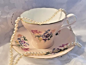 VTG Aynsley Pink bone china tea and saucer England. Corset shape Like New - Picture 1 of 4