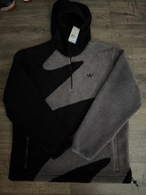 Adidas Premium Fleece "Black/Gray" 1/2 Zip (IX7342) Loose Fit Men's Sz L ($130) - Image 1 of 3