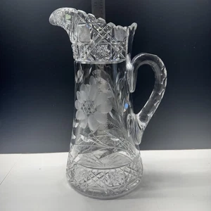 American Brilliant Period Cut Glass Pitcher Flower Daisy 10.5” Vintage Free Ship - Picture 1 of 6