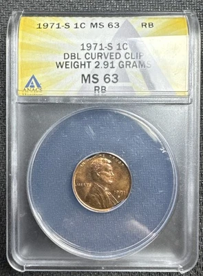 1971 S DBL Curved Clip  MS 63 weight 2.91 Grams RB Rare!  - Image 1 of 4