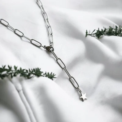 NUEVO 18K oro blanco pl clip de papel cadena gargantilla estrella colgante collar joyería B15A Foto 1 de 3