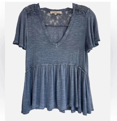 Blusa Babydoll Peplum Para Mujer Nueva con Etiquetas Rewind Boho Encaje Azul/Azul Marino Volantes Talla XS Foto 1 de 4