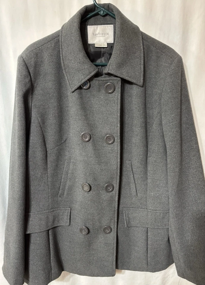 Abrigo Van Heusen Mujer XXL Gris Oscuro Mezcla Lana Chaquetón Doble Pecho Foto 1 de 4