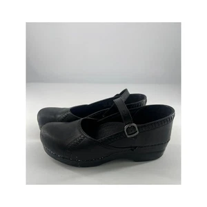 Dansko Marah Mary Jane Shoe Womens Size 10.5 (41) Black Leather Plain Clogs - Picture 1 of 8