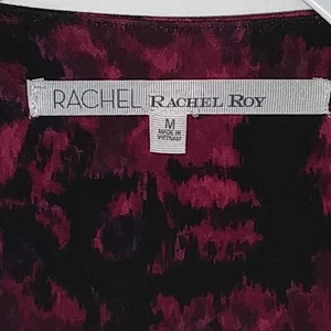 Rachel Roy A-line Knit Dress Medium Black Red Print Long Sleeve Stretch Side Zip - Picture 1 of 5