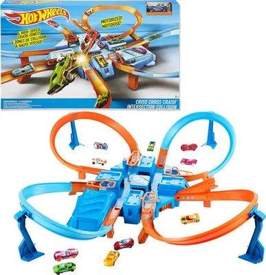 Hot Wheels Track Set with 1:64 Scale Toy Car, 4 Intersections for Crashing, - Image 1 of 4