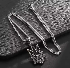 RARO UCRANIANO Colgante TRYZUB Tridente Emblema Collar Gargantilla Plata - Imagen 1 de 4