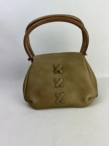 Vintage 60's Saber Beige Leather Retro Hard Plastic top handle purse bag - Picture 1 of 11