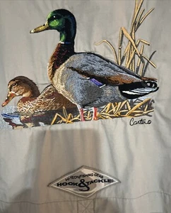 Hook & Tackle Mens 2XL  Tan Fishing Shirt Short Sleeve Embroidered W Ducks - Picture 1 of 7