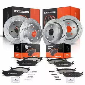 Drilled & Slotted Brake Rotors & Ceramic Pads Front and Rear for Dodge Ram 1500 - Foto 1 di 9