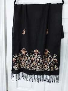 NWT WORTHINGTON WOMENS SCARF WRAP SHAWL EMBOIDERED SEQUINS BLACK 78'' X 22'' VTG - Picture 1 of 4