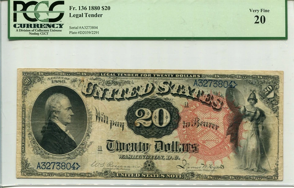 FR 136 1880 $20 Legal Tender PCGS 20 Very Fine - Image 1 of 1