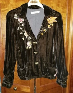 Johnny Was Dark Brown Velvet  Blazer Jacket Embroidery Size M - Picture 1 of 19
