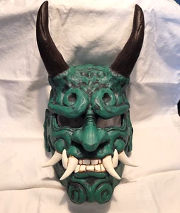 Oni Maske Japanische Yokai Stil Maske Handgemacht Handbemalt Tragbar Grün C6 - Bild 1 von 13