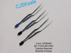 3 pcs. CODMAN  80-1125 & 80-2902 Titanium Bayonet Biopolar Forceps (USED). - Picture 1 of 16