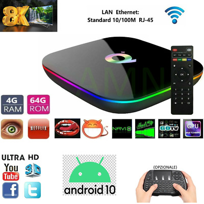 Smart Tv Box Q-plus Android Pie 10.0 4gb Ram 64gb 8k 4k Wifi Dazn New Tastiera • 34.65€