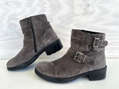 Aquatalia серый замшевый молнии двойной пряжки мотоциклиста ботинки сделано в Италии размер 7,5 - Изображение 1 из 4