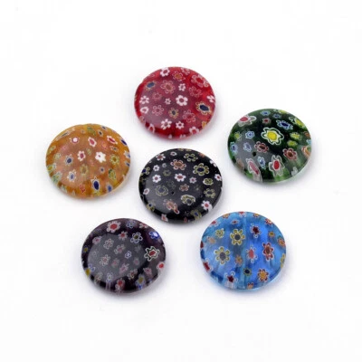 10 pcs Flat Round Handmade Millefiori Lampwork Beads Jewelry Making 25~25.5x6mm - Image 1 of 3