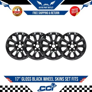 New 17" Gloss Black Wheel Skins SET FITS For 2019-2022 Jeep Cherokee Latitude - Picture 1 of 3