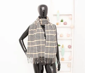 Johnstons of Elgin Scarf Wool Cashmere Checked Tartan Mens Shawl Fringes Winter - Picture 1 of 9
