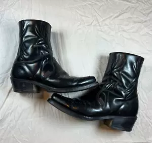 VTG Long Haul Black Leather Zip Boots Made in USA Mens Size 8.5 Western Shoes - Picture 1 of 22