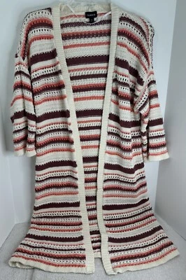 女式 Torrid 尺寸 00 和服开放式开衫白色棕色橙色长裙 — 第 1/4 张图片