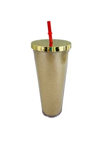 Starbucks Venti 24 oz. Gold glitter acrylic Siren logo cold cup screw on lid - Picture 1 of 12