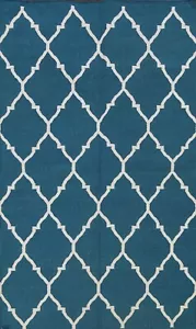 Reversible Durrie-Kilim All-Over Trellis Oriental Area Rug Flat-Weave Wool 5'x8' - Picture 1 of 12