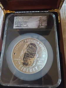 2019-P 5oz .999 Silver Apollo 11 50th Ann., NGC PF 70 UC, Charlie Duke Signed - Picture 1 of 4