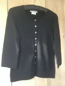 JAEGER sz: M BLACK CASHMERE 91% / POLYESTER 9% CARDIGAN JUMPER HINT OF SILVER - Picture 1 of 4