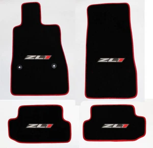 NEW BLACK Carpet Floor Mats 2016-2024 Camaro Embroidered ZL1 Logo Red Binding A4 - Picture 1 of 14