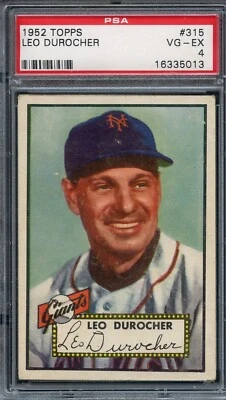 1952 Topps Tough High #315 Leo Durocher PSA 4 Centered New York Giants 5013 - Image 1 of 2