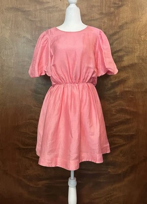 Vestido Vineyard Vines Manga Corta Abullonada Recortado Para Mujer 10 Rosa Caimán Lino Seda Foto 1 de 4